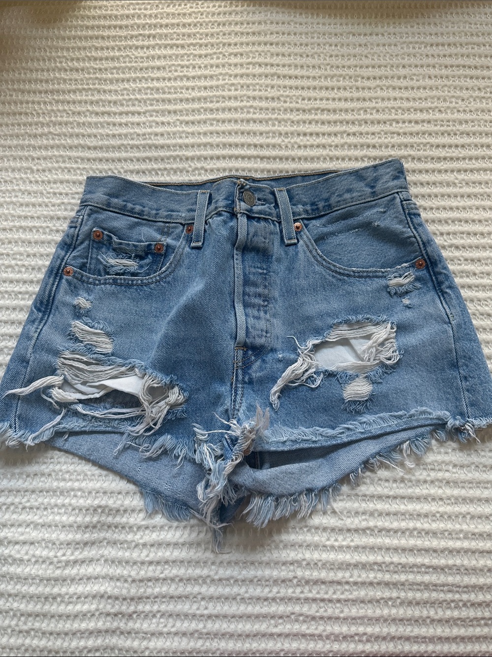 Levi's Light Blue Distressed Denim Shorts